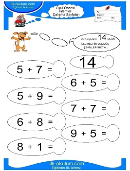Çocuklar İçin toplam işlemi yaprak testleri 